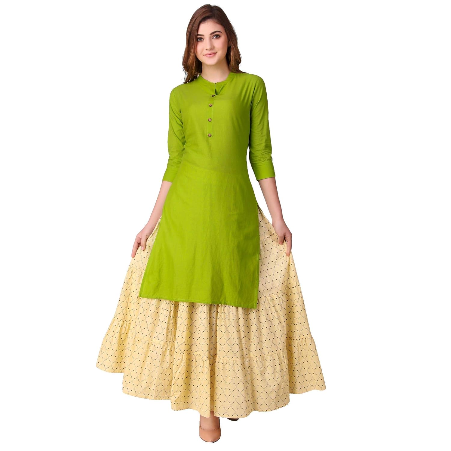 Buy Women Cotton Straight Kurti With Skirt Set at Amazon.in