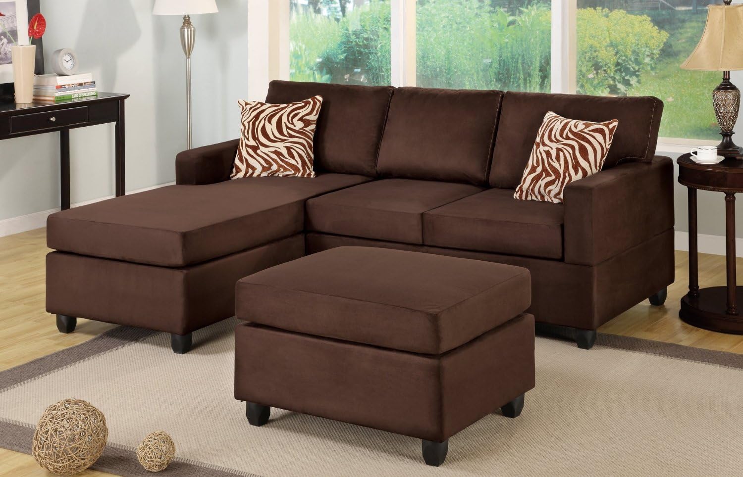 3-Piece Manhattan Reversible Modern Microfiber Sectional Sofa set, Chocolate