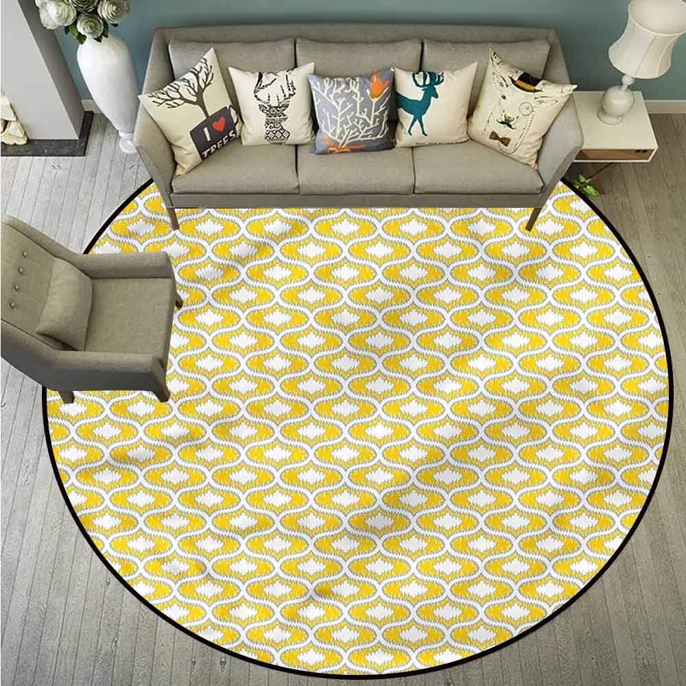 Bedroom Rugs,Ikat,Yellow Vivid Oval Shapes,with No-Slip Backing,4'11"