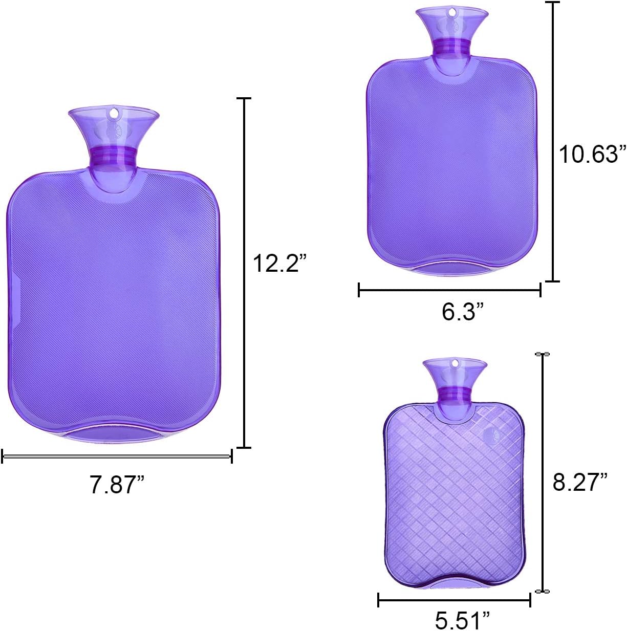 Attmu 3 Pack Classic Rubber Transparent Hot Water Bottles for 3 Different Sizes, 2 Liter, 1 Liter and 0.5 Liter - Blue: Health & Personal Care