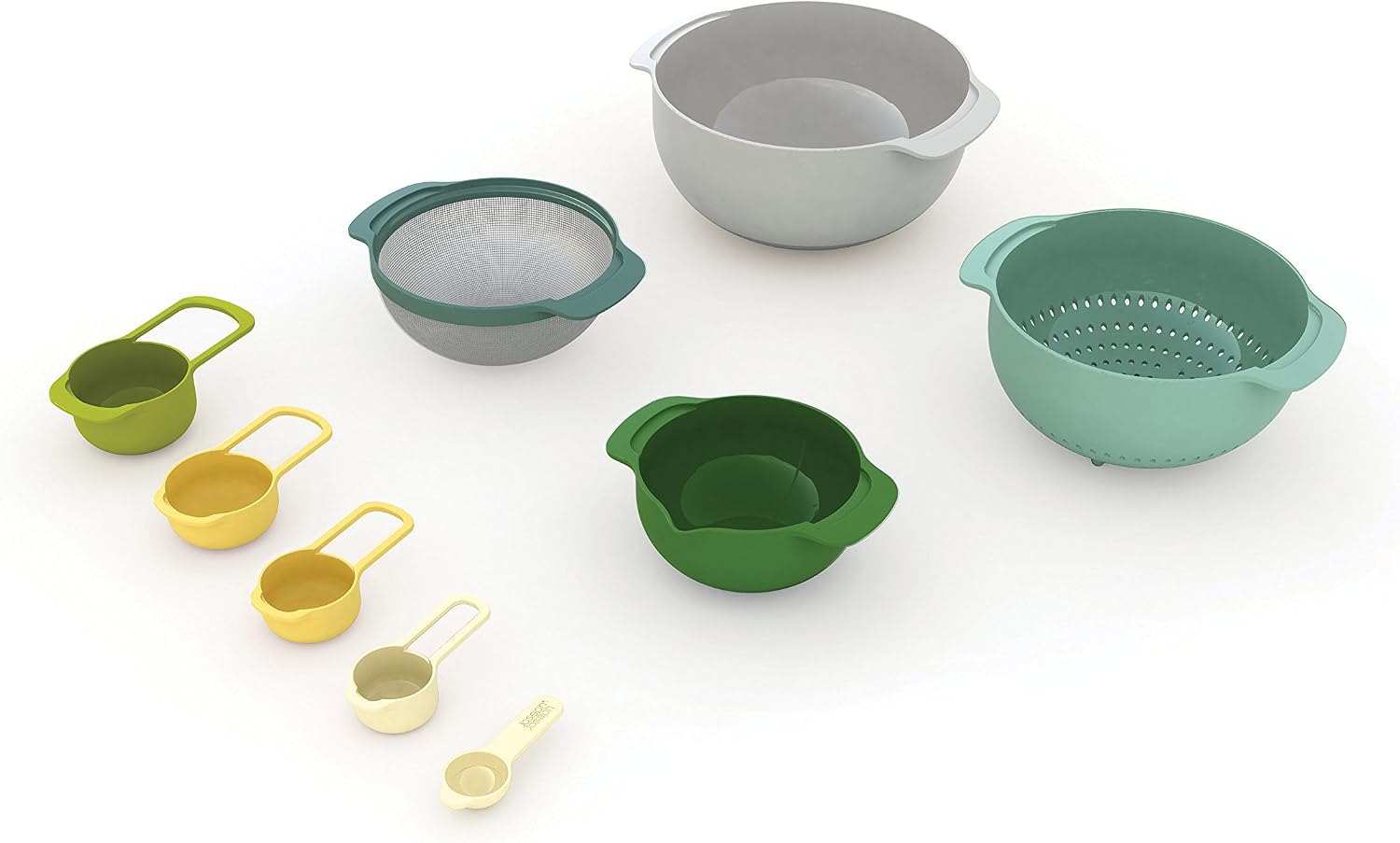 Joseph Joseph Nest 9 Plus, 9 Piece Compact Food Preparation Set including Mixing Bowls, Measuring Cups, Sieve and Colander, Opal - Image 3