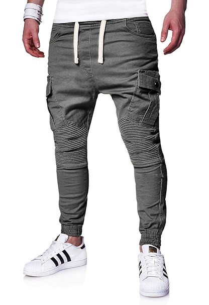 behype. Herren Cargo Biker Jogger-Jeans Hose mit Taschen Slim-Fit S-XXL 80-6722