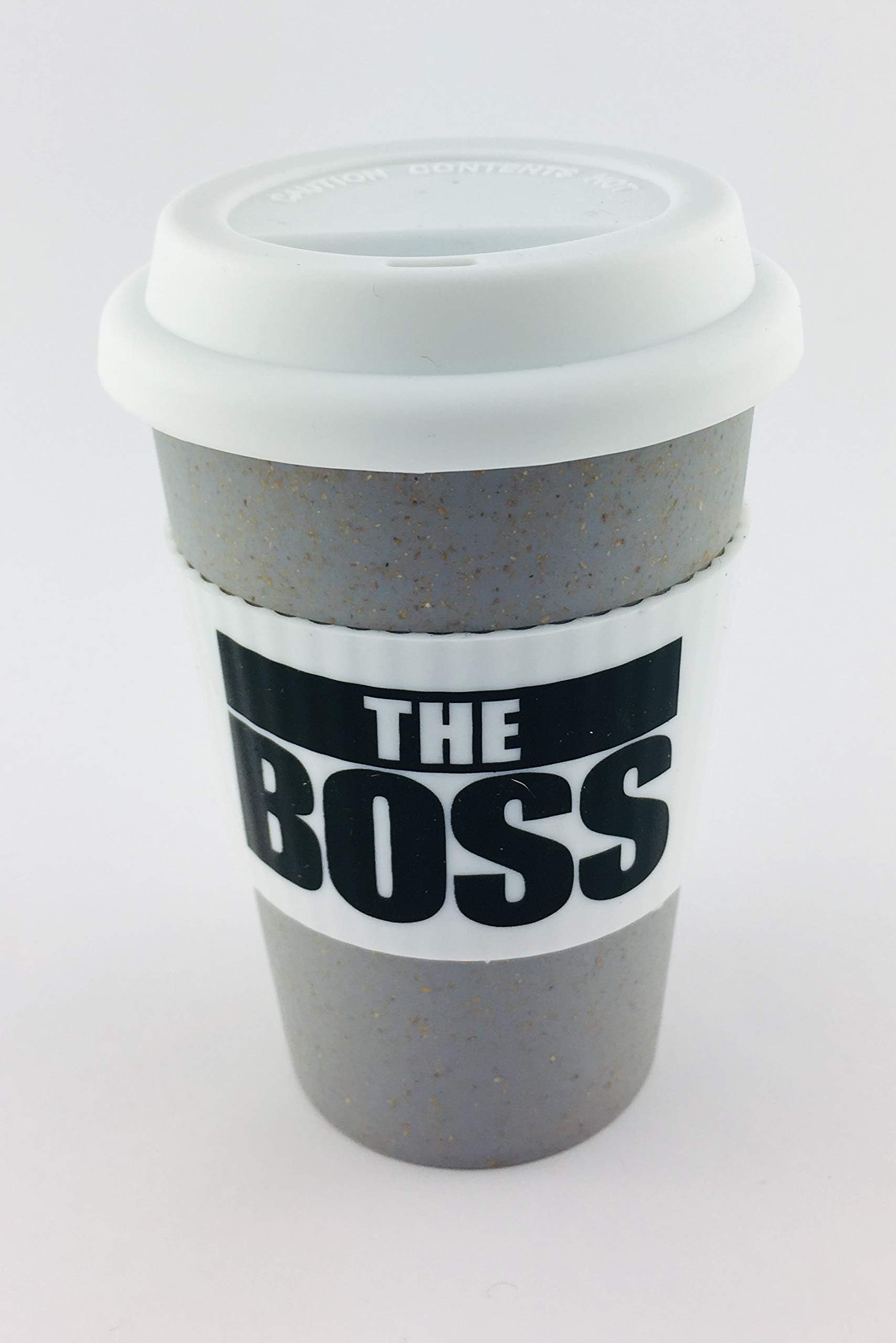 Grey Reusable Coffee Cup Travel Mug Eco-Friendly Bamboo Fibre Silicon Natural 450ml (The Boss)