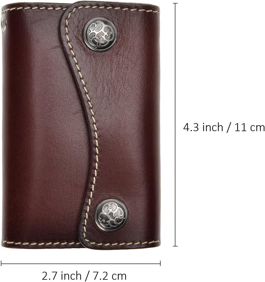 ZLYC New Genuine Leather Two Buttons Key Wallet Card Holder Key Case Keychain (Dark Red) - Image 4