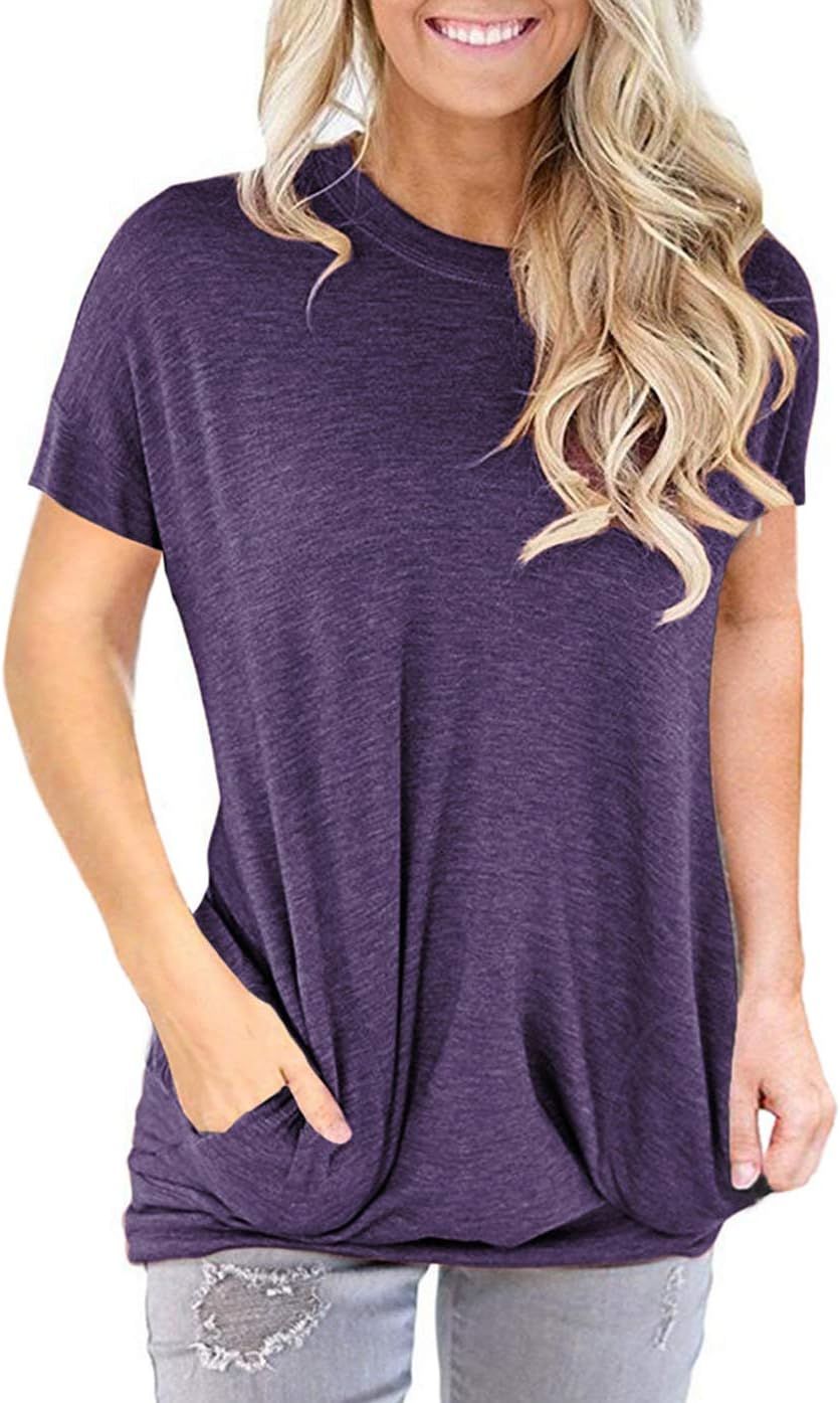 onlypuffWomen's Short Sleeve Pocket Shirt Loose Fitting Tee