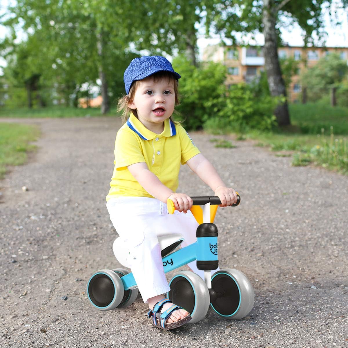 BABY JOY Baby Balance Bikes, Baby Bicycle, Children Walker Toddler Baby Ride Toys for 9-24 Months, Ride-on Toys Gifts Indoor Outdoor for 1 Year Old, No Pedal Infant 4 Wheels Bike (Blue): Toys & Games