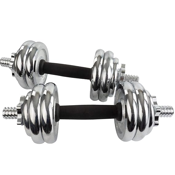 ScSPORTS 15 kg Chrom Hantelset, 2 Kurzhanteln mit Sternverschlüssen und 12 Hantelscheiben 25 mm, Kurzhantel-Set aus Chrom