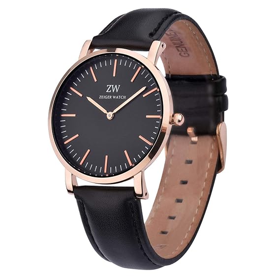 KZKR Unisex Analog Quarz ultradünn Classic Minimalistisches Design Armbanduhr Leder