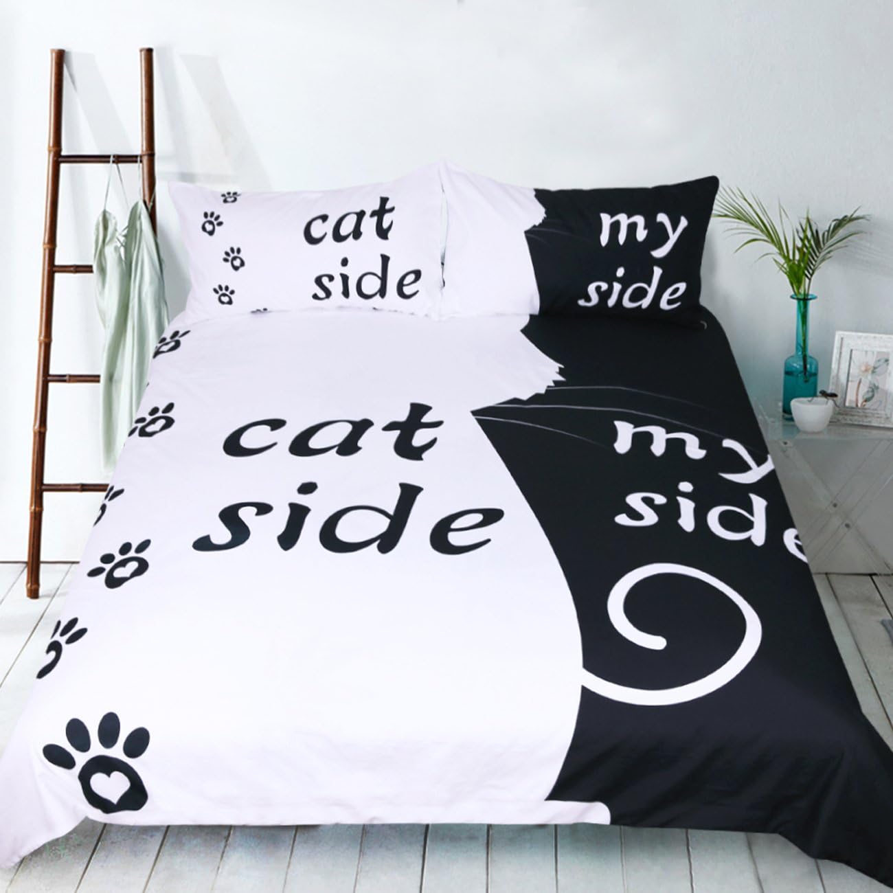 RheaChoice Instagram Cat Side My Side 100% Microfiber Bedding Funny Pet Topic Duvet Cover Set Queen Size - Includes 1 Duvet Cover 2 Pillowcases