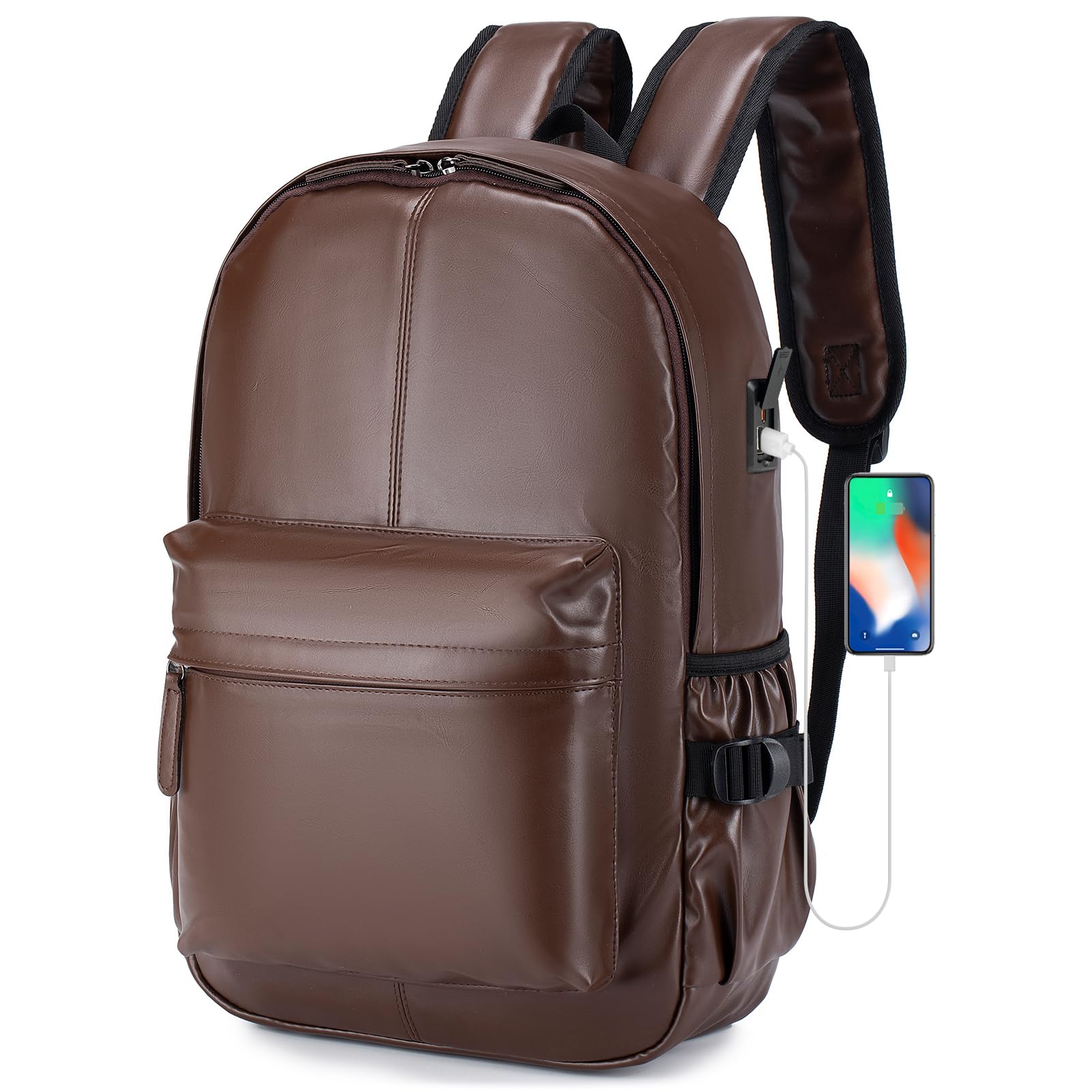 SPAHER Cabin Bag 40x30x20cm Wizzair Vueling PU Leather Travel Cabin Backpack Men Women Waterproof Laptop Backpack 15.6 Inch Rucksack Underseat Carry on Luggage for Flight Airplane