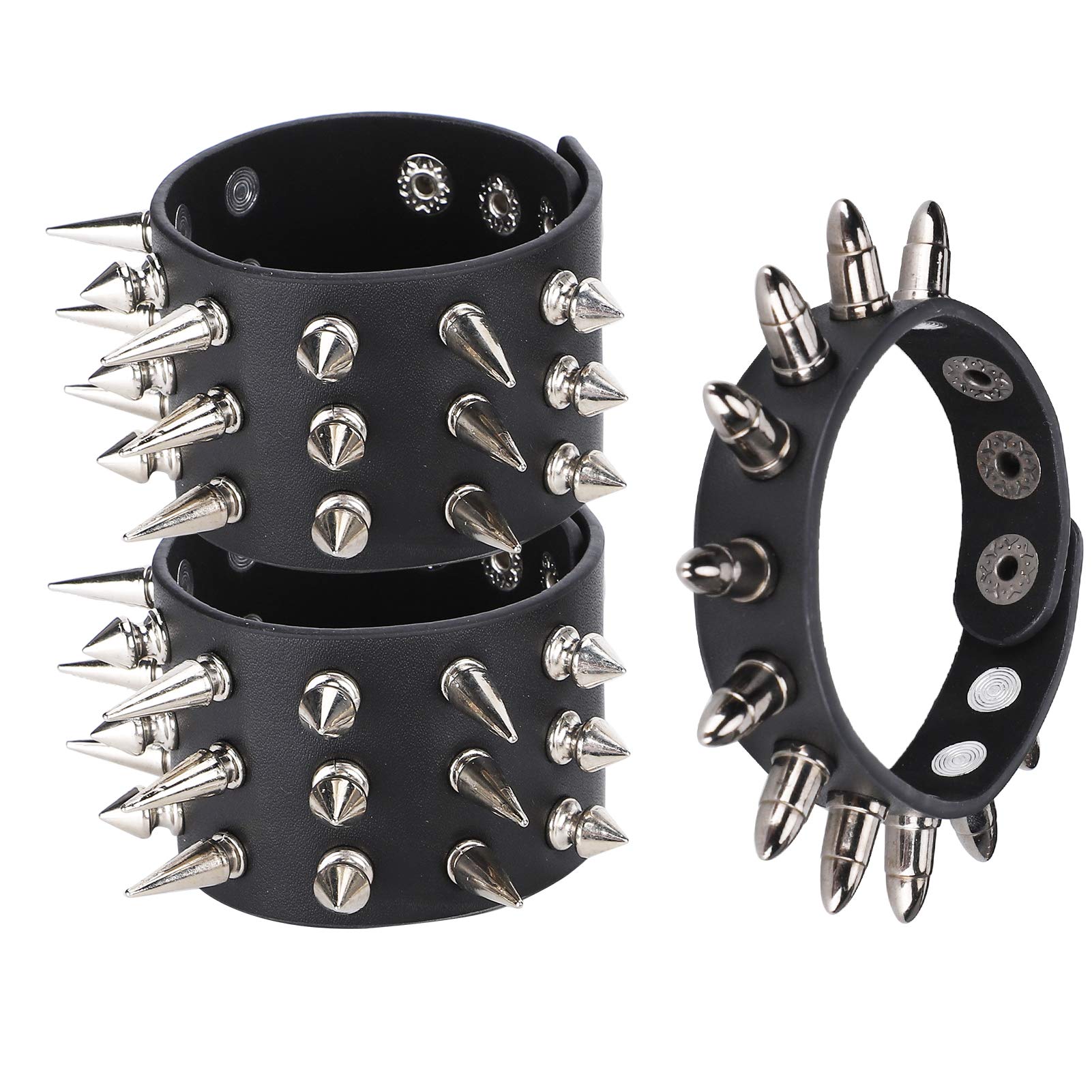 Garosa Leather Bracelet Punk Spike Rivet Cuff Black Wristband3pcs Punk Studded Bracelet Diy Accessories Diy Accessories