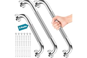 Emquito 3 Pack Grab Bars for Bathtubs and Showers, 16-Inch and 12-Inch Anti-Slip Bathroom Shower Grab Bars for Seniors Wall, Safety Handicap Grab Bars Stainless Steel,Shower Handle for Elderly Wall