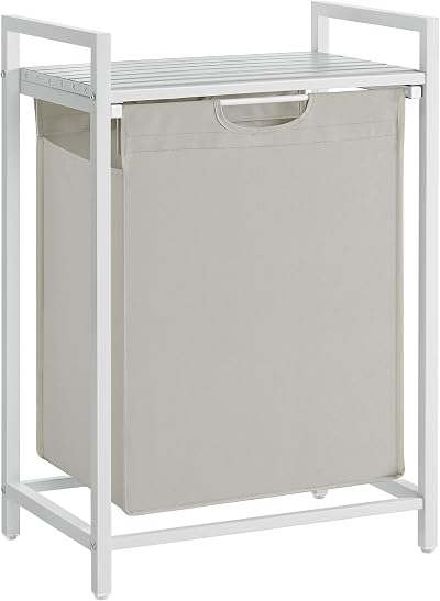 VASAGLE Laundry Basket Hamper with Removable Liner 65 L White Cream