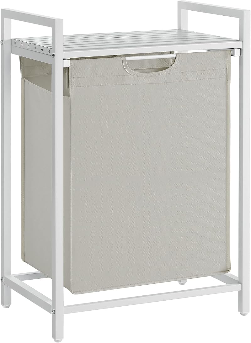 VASAGLE Laundry Basket Hamper with Removable Liner 65 L White Cream