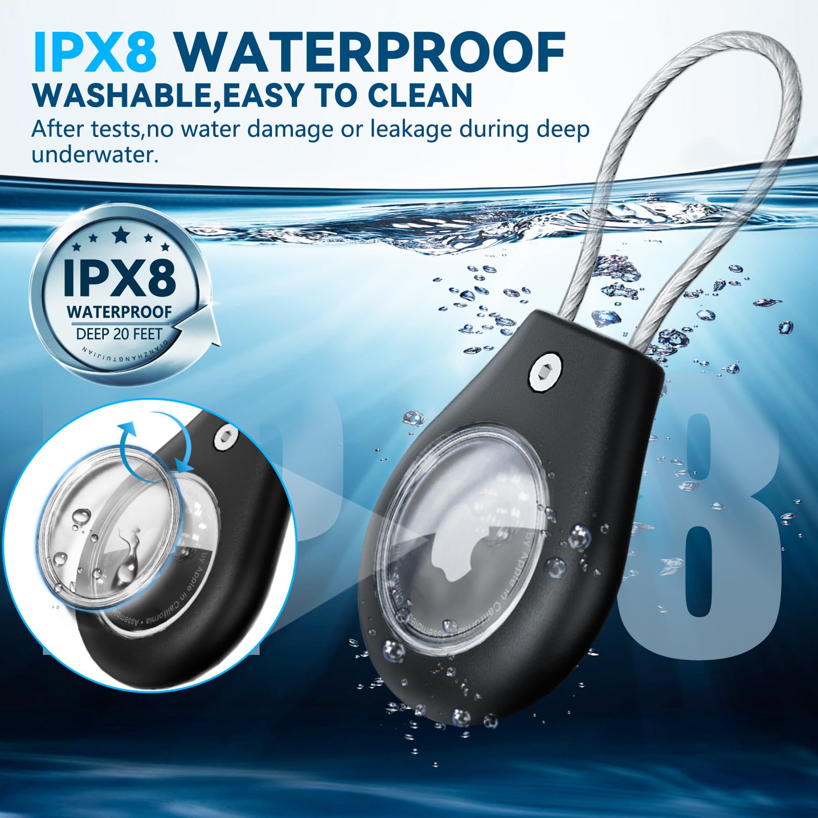 Waterproof Airtag Holder,4 Pack Airtag Keychain with Secure Lock,Airtags Case for Apple Airtag,Anti-Lost Protective Case Air tag Accessories for GPS Item Finder Tracker Luggage, Bag,Key,Pet,Black
