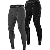 Roadbox 2 Pack Men's Compression Pants, Quick Dry Running Tights Workout Leggings, Athletic Base Layer for Gym Football Yoga