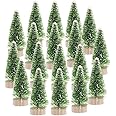 Ioffersuper 12Pcs Mini Sisal Trees with Wood Base Artificial Christmas Pine Trees Bottle Brush Trees for Winter Snow Miniatur
