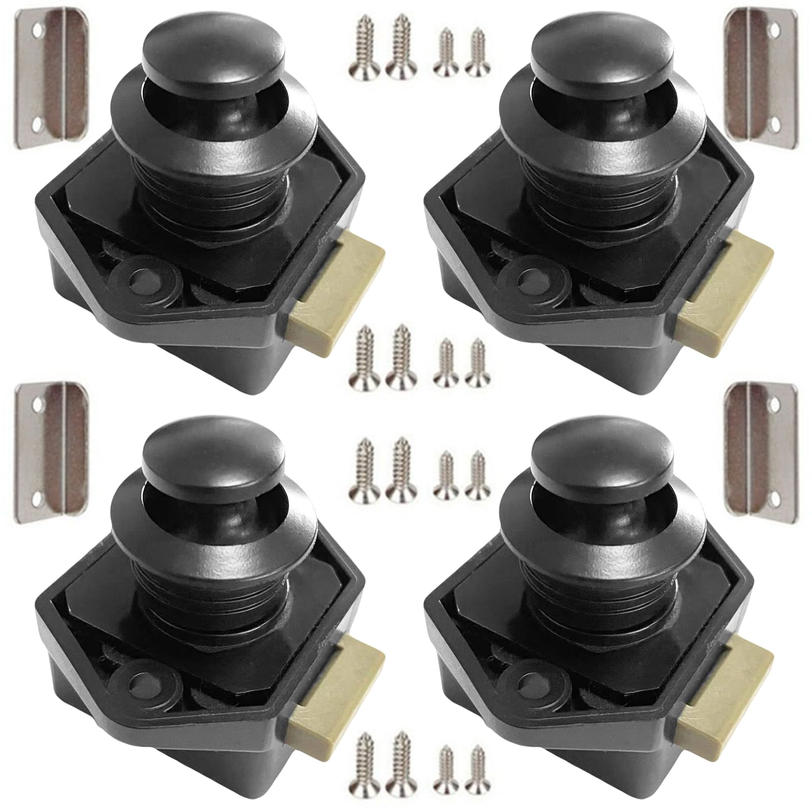 4PCS Push Button Latch Catch Push Door Lock,Push Button Latch Lock, Motorhome Caravan Cabinet，RV Motorhome Camper ABS Black,Magnetic Drawer Catches