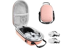 bibuks Hard Carrying Case Compatible with Oculus Meta Quest 3/3S,VR Headset Elite Strap and Touch Controller Accessories Carry Case,Hard Shell Travel Storage Bag (Pink)