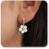 SmileBelle Pearl Earrings For Women, Ear Climbers Earrings For Women White Flower Drop Jewelry, Freshwater Pearl Bridal Jewel