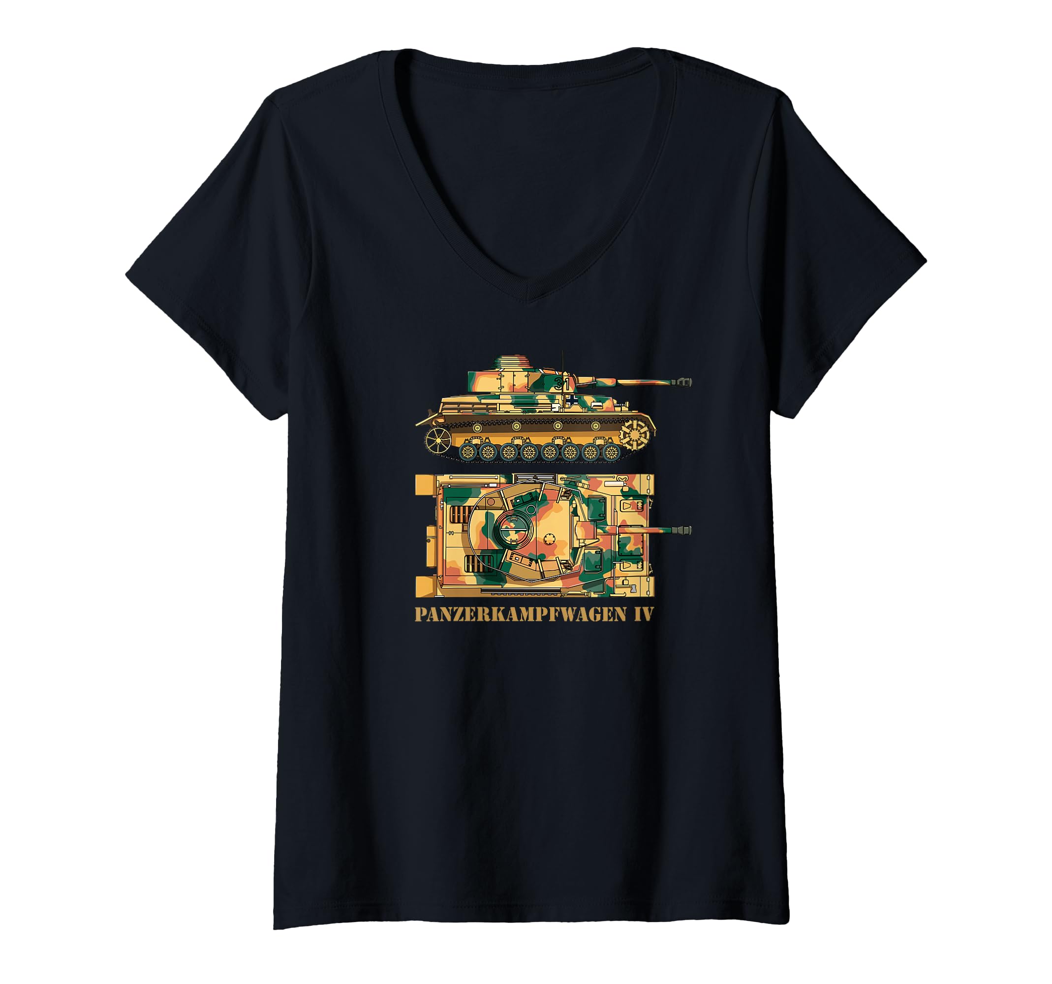 Womens Panzer IV German WW2 Tank Panzerkampfwagen 4 Tanks Diagram V-Neck T-Shirt