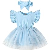Baby Girl Ruffle Sleeve Romper Dress Infant Jumpsuit Tutu Skirt Set Newborn Princess Tulle Dresses Headband Outfit