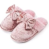DL Womens Fluffy Velvet Slip on Scuff Slippers for Women Indoor, Warm Furry Ladies Bedroom Slippers with Non Slip Outsole Pink Gray Size 5-6, 7-8, 9-10