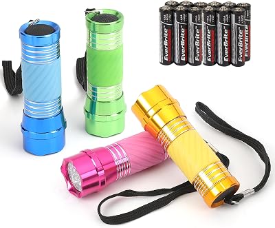 EverBrite 4-Pack Mini LED Torches Aluminum Pocket Flashlights Batteries Included