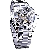 FORSINING Men's Luxury Skeleton Watch, Carving Hollow 41mm Big Dial with Square Bezel Wristwatch, Self-Wind Automatic Mechanical Men Watches