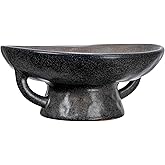 Creative Co-Op Stoneware Bowl with Handle and Base, Black Reactive Glaze