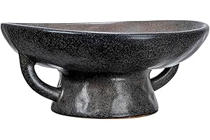 Creative Co-Op Stoneware Bowl with Handle and Base, Black Reactive Glaze