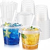50 Sets 24 oz Clear Plastic Drink Buckets with Lids, Straws and Handles, PP Disposable Cups for Smoothies, Ice Cream, Outdoor Travel, Beach, Pool and Party Supplies
