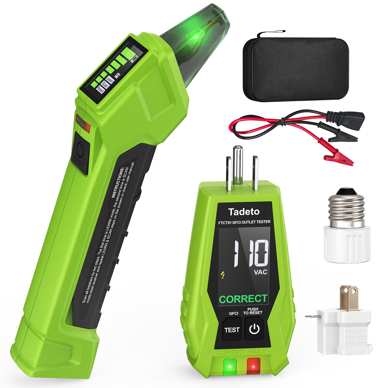 Photo 1 of Tadeto Circuit Breaker Finder Tool with Outlet Tester, Quickly GFCI, Voltage, Electric Tester with Dual LCD Display, Light Socket and 3-2 Prong Grounding Adapter, Alligator Clip Adapter