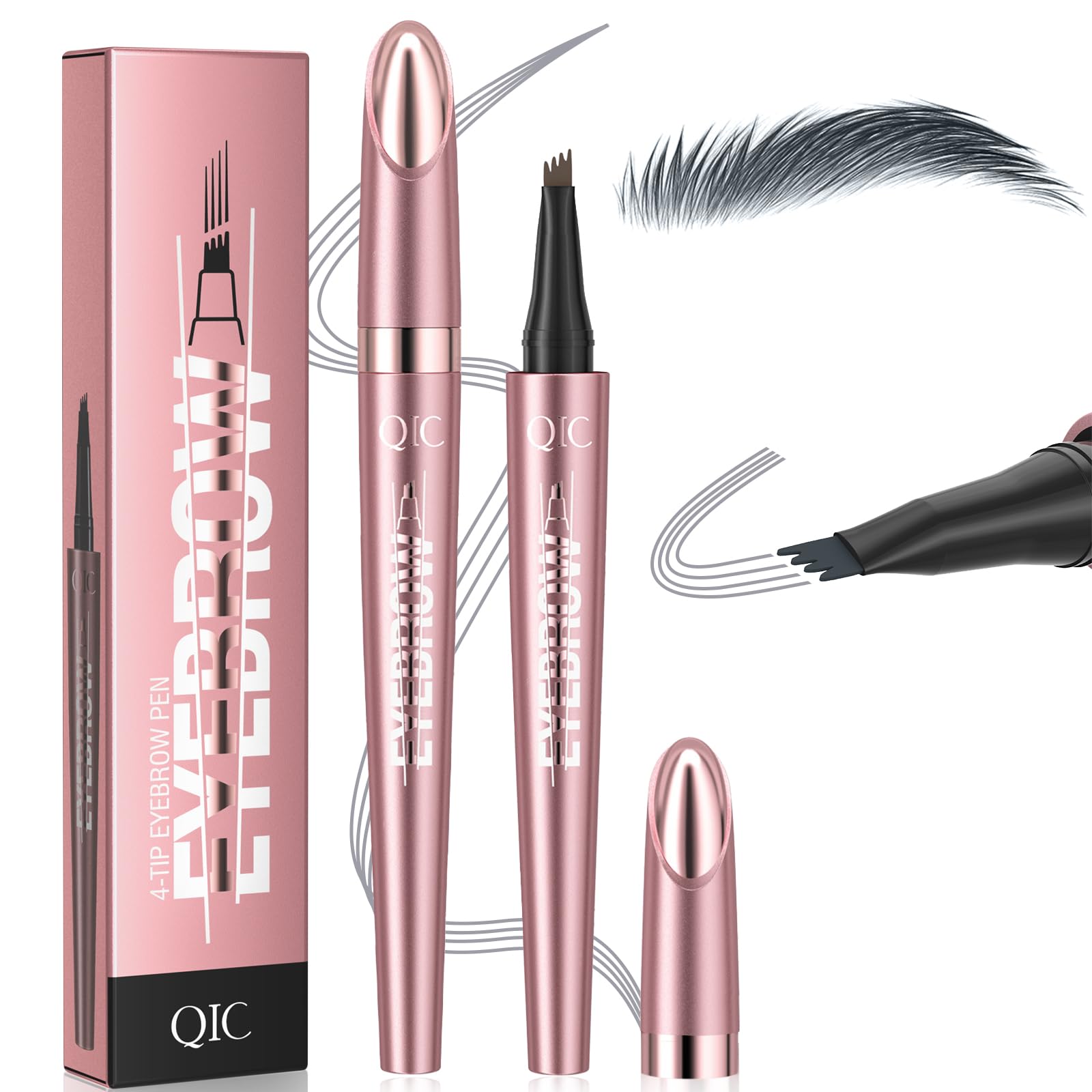 Microblading Eyebrow Contouring Pen Pencil - Magical Precise Waterproof Brow Pen Liquid Natural Eyebrow Contouring 4 Tip Pen Micro-fork Tip 3D Micro Eyebrow Brow Pencil (Gray) — image 1