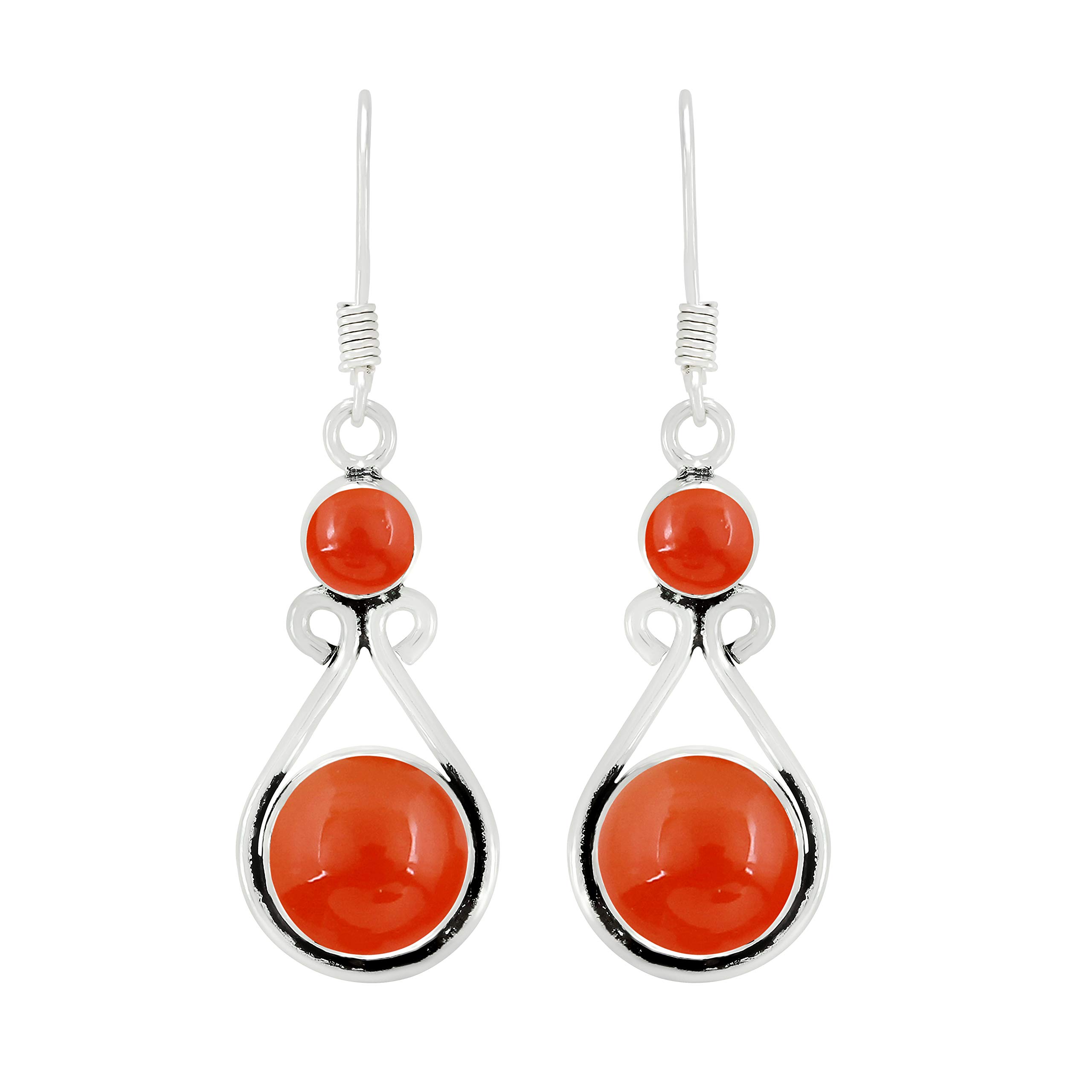 Natural Carnelian Dangle Earrings for Women - July Birthstone Round Gemstones Drop Earrings Handmade Jewelry - Wedding Gift for Her