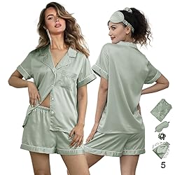 WJing Yi Jia 5Pcs Womens Soft Satin Pajama Set