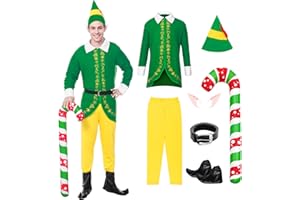 Fanskaty Buddy The Elf Costume Men Women Christmas Elf Adult Costume Cosplay Holiday Party Full Set Costumes