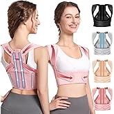 Fit Geno Posture Corrector for Women: Adjustable Lightweight Upper Back Brace for Neck Shoulder & Upper Back Pain Relief - Improve Posture Correct Hunchback Slouching Kyphosis Invisible Under Clothes (M/L Under Bust 32"-45")