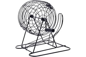 Bingo Game Set, Metal Rolling Cage Game with 75 Balls Manual Locking Rolling Cage Card Games Double Thickened Base Bracket fo