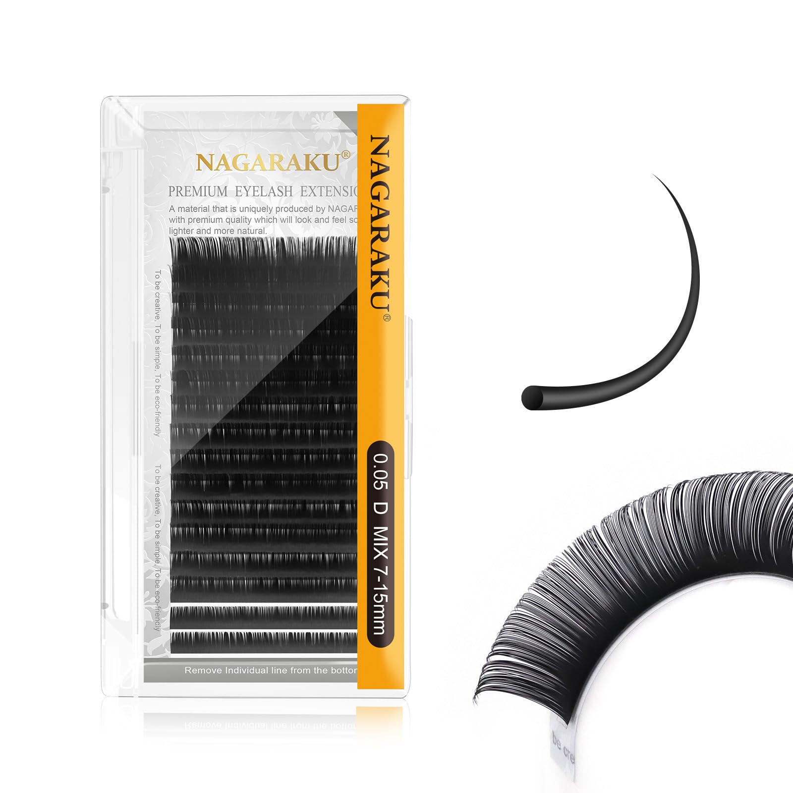 NAGARAKU Eyelash Extensions Individual Mega Volume Lashes Manual Fan 0.05mm D Curl 7-15mm Mix Tray Classic Matte Black Natural False Lash 16 Rows