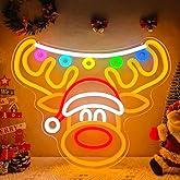 Dpaint Christmas Reindeer Neon Sign for Wall Decor Elk Neon Light Dimmable Christmas Elk Light Up Sign Led Reindeer Decoration for Gifts