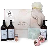 INFUSÉ 10-Piece Spa Gift Box for Women | Self-Care Set with Eye Mask, Loofa,Bath Bombs,Face Masks,Bubble Bath, Lotion, Body Wash & Bath Salt | Gift for Mom, Grandma, Wife, Bridesmaid or Loved Ones