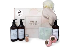 INFUSÉ 10-Piece Spa Gift Box for Women | Self-Care Set with Eye Mask, Loofa,Bath Bombs,Face Masks,Bubble Bath, Lotion, Body Wash & Bath Salt | Gift for Mom, Grandma, Wife, Bridesmaid or Loved Ones