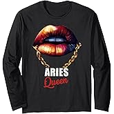 Aries Queen Zodiac April May Birthday Funny Aries Sign Long Sleeve T-Shirt