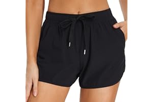 High Waisted Swim Shorts for Women, Women's Tummy Control Bathing Suit Bottoms with Pockets Beach Boardshorts Swimming Shorts