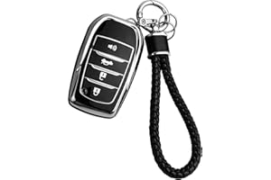 JOYEAR for Toyota Keychain with Key Fob Cover Compatible with 2025 Camry,2021-2025 Venza,Grand Highlander,Hilux,Fortuner, Land Cruiser,2022-2025 Tundra,Corolla Cross,Prius 4 Buttons (Silver-Black)