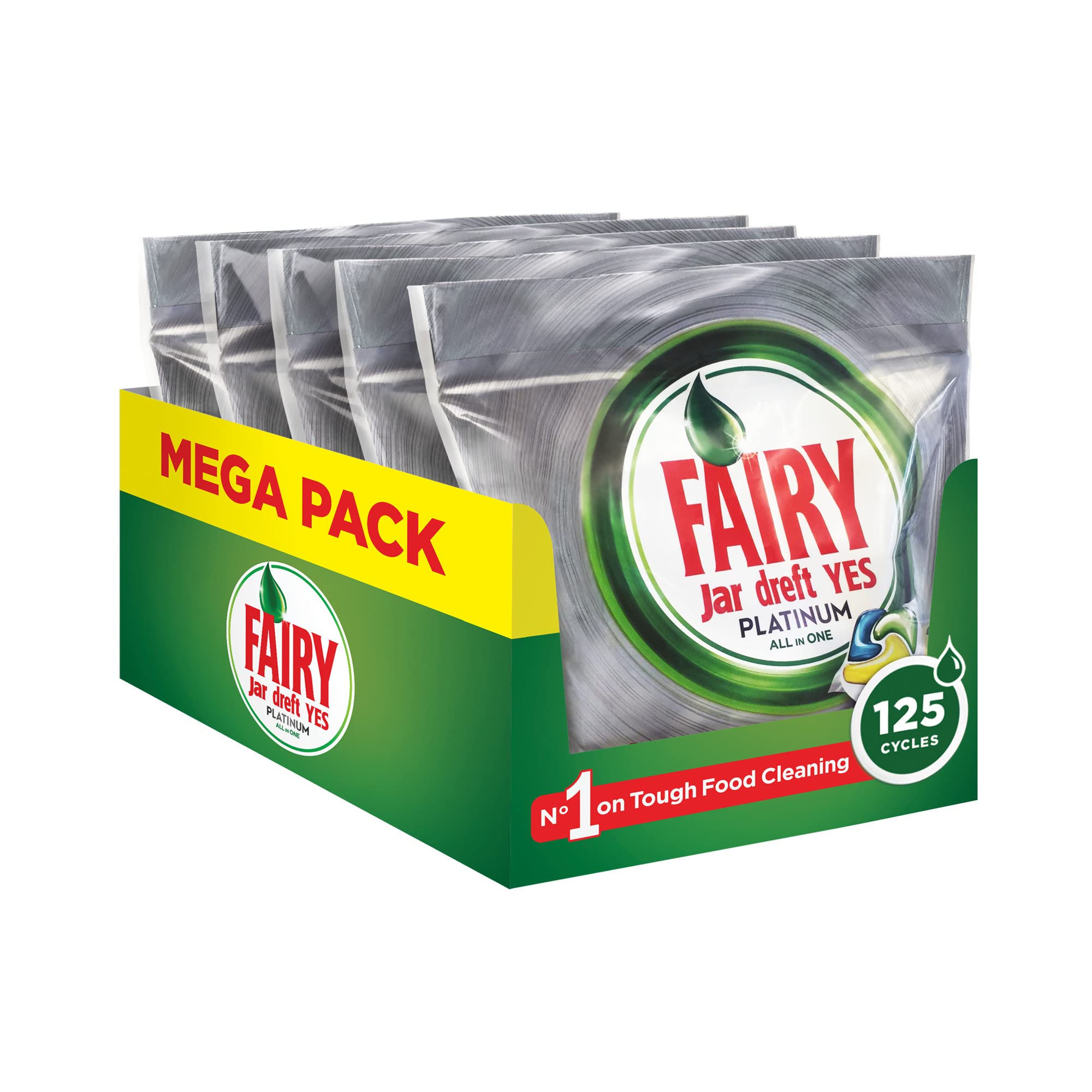Fairy Platinum All-In-One Dishwasher Tablets Bulk, Lemon, 125 Tablets (25 x 5)