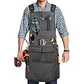Woodworking Apron for Men, Shop Apron 20 oz Canvas Work Apron with 9 Tool Pockets, Heavy Duty Wood Working Workshop Bib Apron for Carpenter Woodworker Blacksmith, Men Gift, Adjustable to S- 3XL, Grey