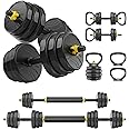 FEIERDUN Adjustable Dumbbells, 40/48/68/88lbs Free Weight Set with 4 Modes, Used as Barbell, Kettlebells, Push up Stand, Fitness Exercises for Home Gym Suitable Men/Women