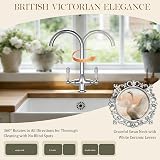 Funime Traditional Kitchen Sink Mixer Tap Ceramic Dual Lever 1 Hole Brass Chrome view 3